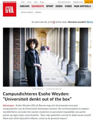 Campusdichteres Esohe Weyden: "Universiteit denkt out of the box"