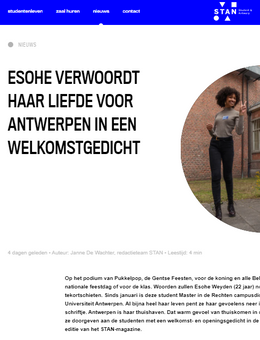 Esohe verwoordt haar liefde voor Antwerpen in een welkomstgedicht STAN magazine